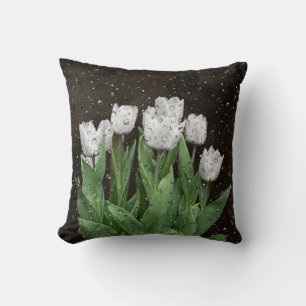 White Tulips With Raindrops Throw Pillow