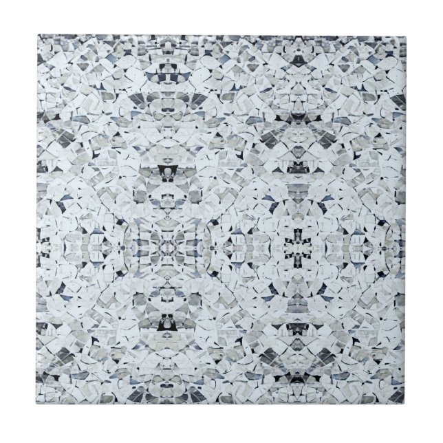 White tumbled grey geometric art ceramic tile (Front)