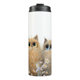 White Tumbler-Adorable Cats and Flowers Thermal Tumbler