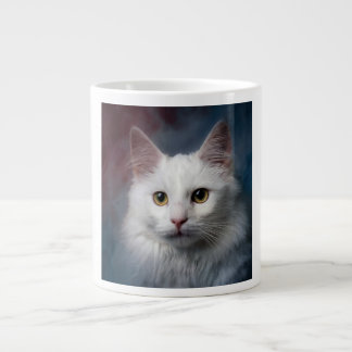 White Turkish Angora Cat Red Blue Large Coffee Mug