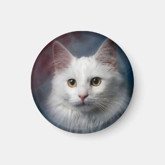 White Turkish Angora Cat Red Blue Magnet