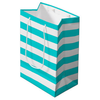 White Turquois Stripes Pattern {pick your color} Medium Gift Bag