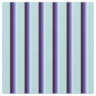 White, Turquoise, Dark Violet, Black & Powder Blue Fabric