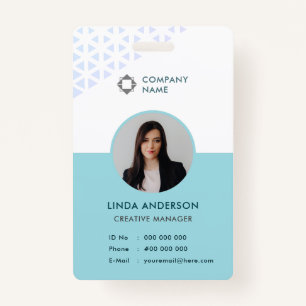 White Turquoise Employee Photo ID Abstract Pattern Badge
