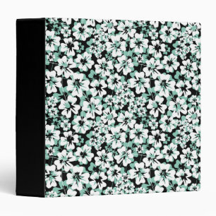 White, turquoise flowers on black. binder