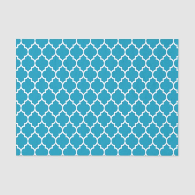 White  Turquoise Quatrefoil Pattern Tissue Paper (Front)