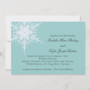 White/Turquoise Winter Snowflake Wedding Invite