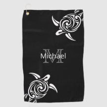 White Turtle Black Background Coastal Monogram