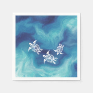 White Turtles in Blue Ocean Napkin