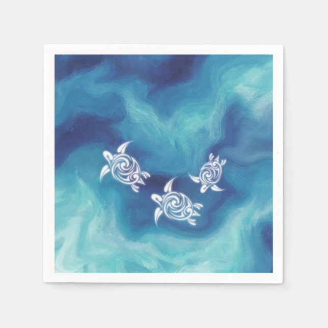 White Turtles in Blue Ocean Napkin (Front)