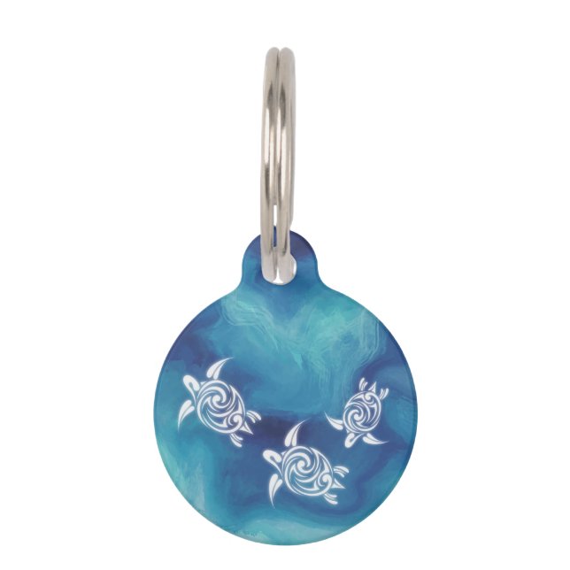 White Turtles in Blue Ocean Pet Tag (Front)