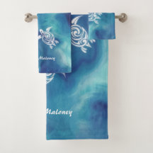 White Turtles in Blue Ocean Watercolor Add Name  