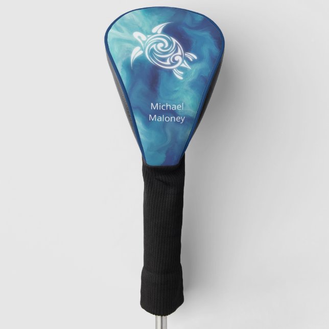 White Turtles in Blue Ocean Watercolor Golf Head Cover (Front)