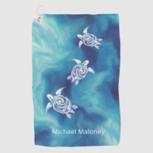 White Turtles in Blue Ocean Watercolor Your Name