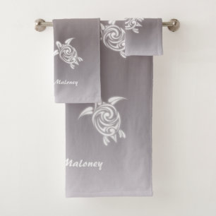 White Turtles  Taupe Gradiet Add Name  Bath Towel Set