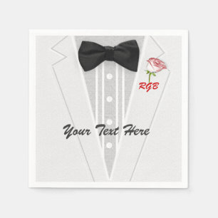 White Tuxedo Monogram with Rose Napkin