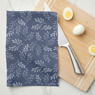 White twigs on blue. kitchen towel