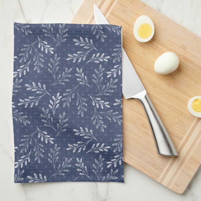 White twigs on blue. kitchen towel (Quarter Fold)