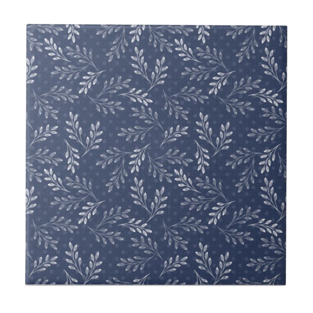 White twigs on blue. tile (Front)