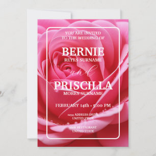 White Typography And Elegant Red Rose Wedding Invitation