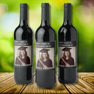 White Typography and Photo Gratuation Wine Label
