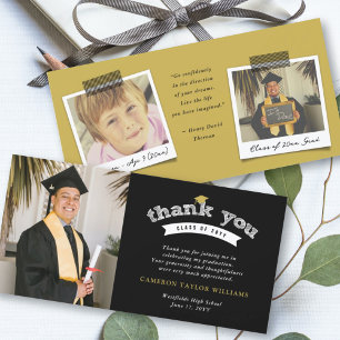 White Typography Bold Sketch Graduation Cap Photo Thank You Card