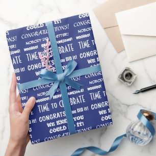White Typography Congratulations on Blue Wrapping Paper