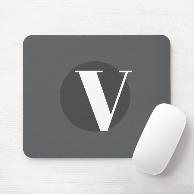 White typography custom initial grey mouse pad (With Mouse)