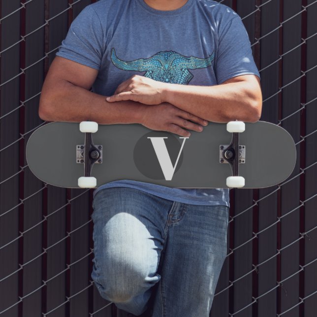 White typography custom initial grey skateboard (Outdoor 3)