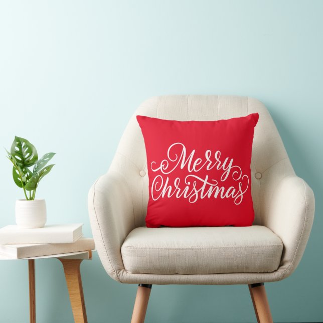 White typography Merry Christmas Throw Pillow (Chair)