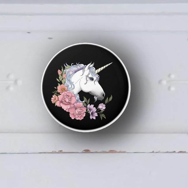 White Unicorn and Flowers Ceramic Knob (Creator Uploaded)