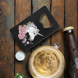 White Unicorn and Flowers Credit Card Bottle Opener