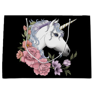 White Unicorn and Flowers Large Gift Bag