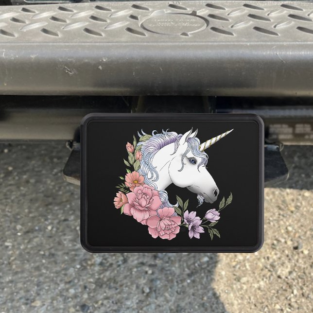 White Unicorn and Flowers Trailer Hitch Cover (Creator Uploaded)