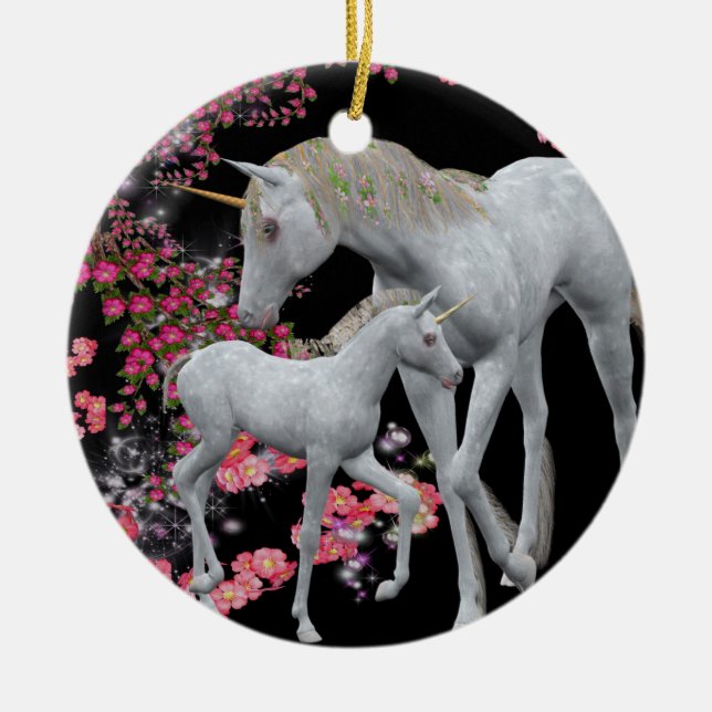 White Unicorn And Foal Fantasy Ornament (Front)