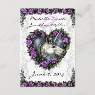 White Unicorn and Purple Rose Heart RSVP Card