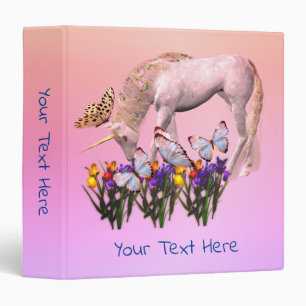 White Unicorn Butterflies Flowers Personalized Binder