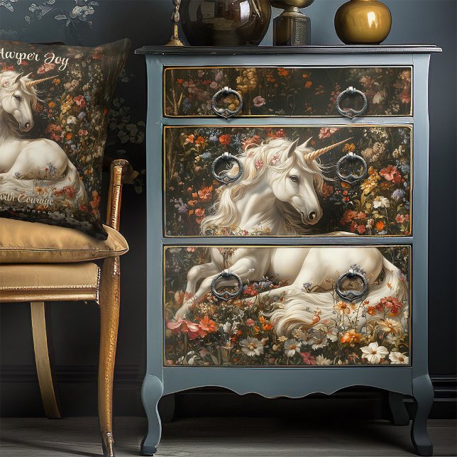 White Unicorn Floral Meadow Fantasy Art Fairytale Tissue Paper (Creator Uploaded)