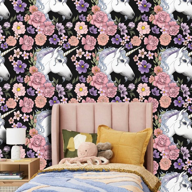 White Unicorn Flowers Pink Black Wallpaper (Creator Uploaded)