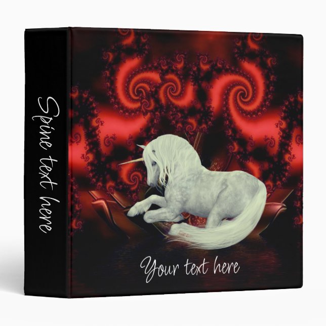 White Unicorn Fractal Fantasy Horse Personalized Binder (Front/Spine)