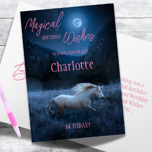 White Unicorn Girl Birthday Card with Name and Age