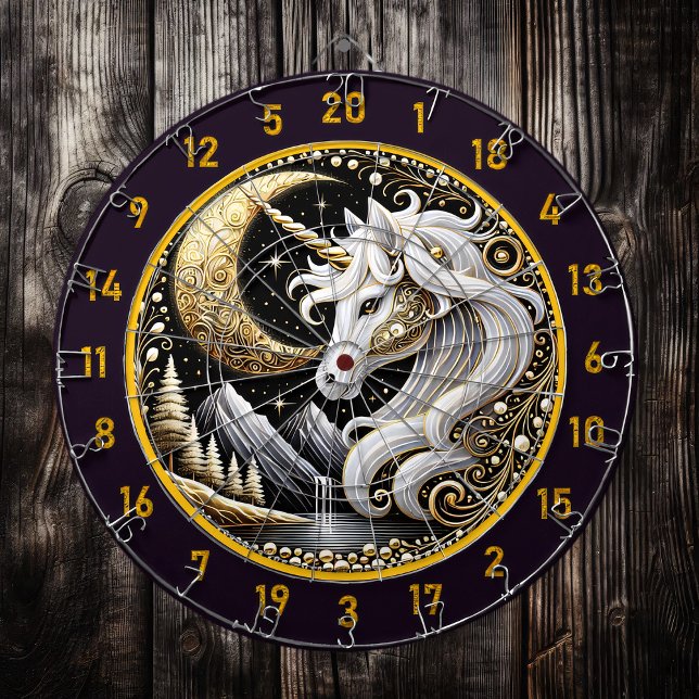 White Unicorn Inspires Focus and Wonder Dartboard (Creator Uploaded)
