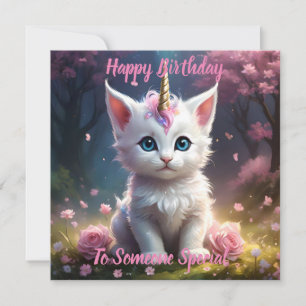 White Unicorn Kitten Acrylic Art, Birthday Card