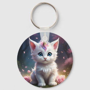 White Unicorn Kitten Acrylic Art, Keychain