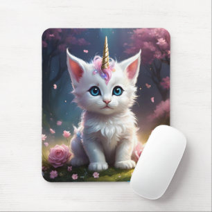 White Unicorn Kitten Acrylic Art, Mouse Pad