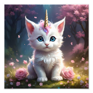 White Unicorn Kitten Acrylic Art, Photo Print