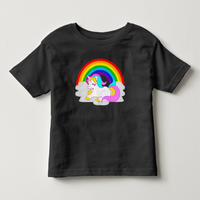 White Unicorn on Cloud with Rainbow Toddler Tee (Front)