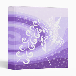 White Unicorn on Purple Swirl Star Background Binder