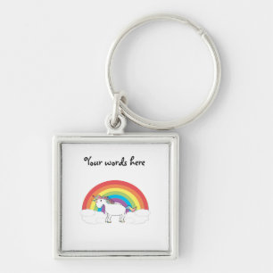 White unicorn on rainbow and clouds keychain