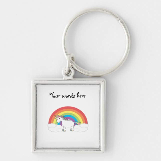 White unicorn on rainbow and clouds keychain (Front)